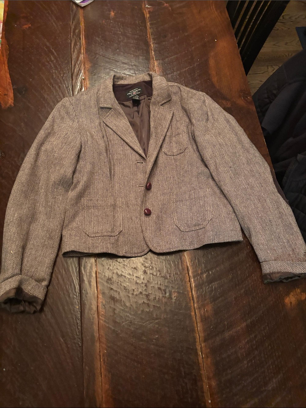 Ralph Lauren Gray Herringbone Wool-Blend Blazer